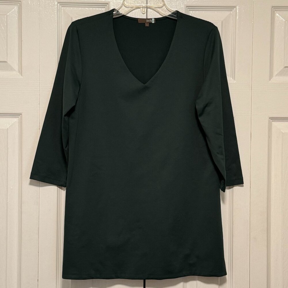 Judy P Blouse Dark Green 3/4 Sleeve V-Neck Top New without Tags